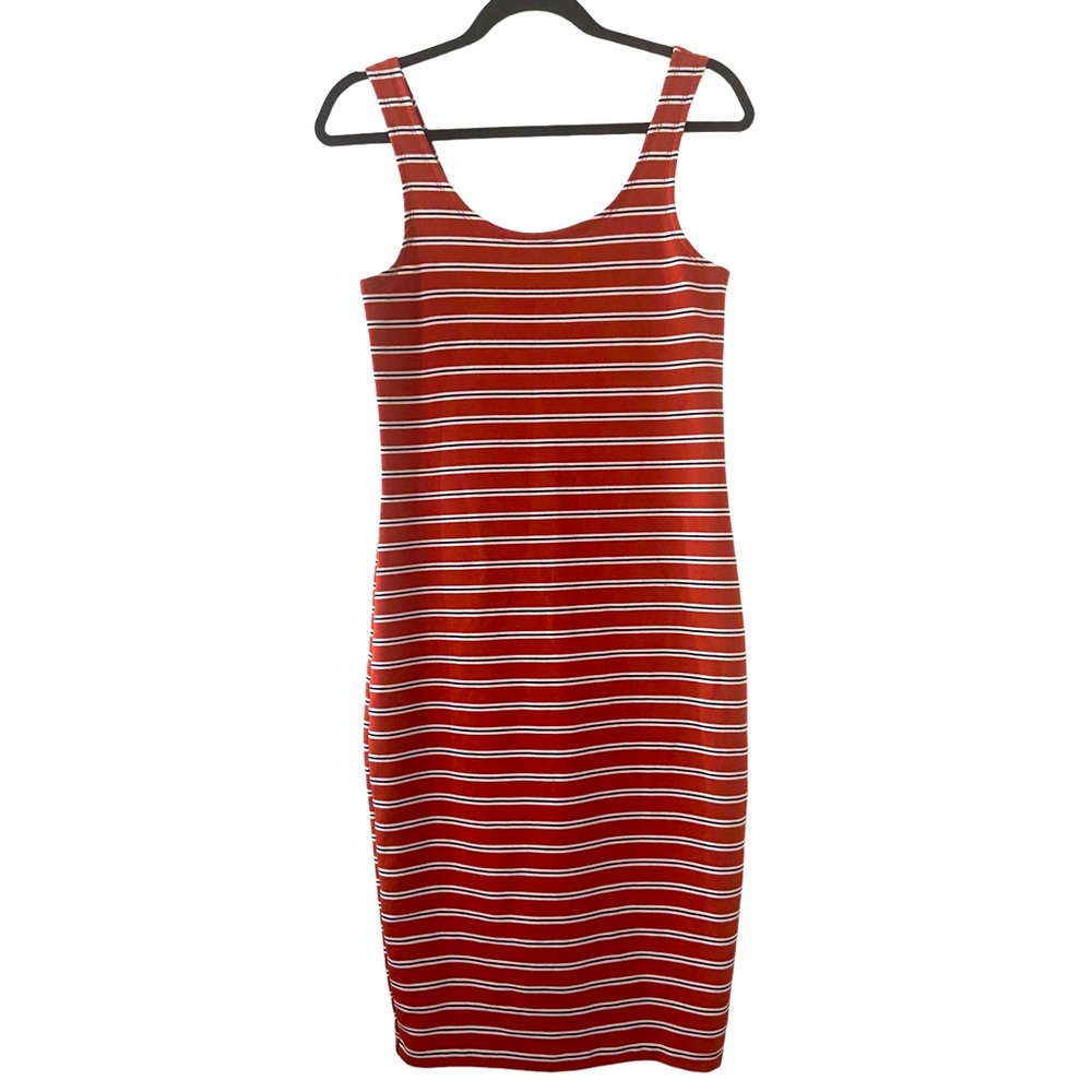 4/$25 Reserved Women Striped Sleeveless MIDI Dress Brown White and Black Medium